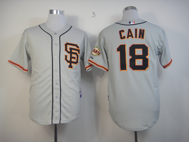 Men San Francisco Giants #18 Cain Grey MLB Jerseys->youth mlb jersey->Youth Jersey